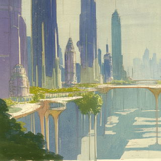 Lanternglyphic style, Midjourney V6.1: megacity with futuristic bioarchitecture