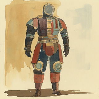 Lanternglyphic style, Midjourney V6.1: concept art character design of retropunk steam knight