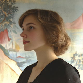 Lanternglyphic style, Midjourney V6.1: photographic portrait of female protagonist