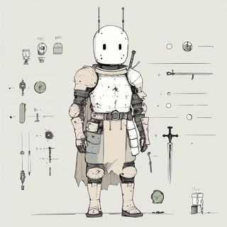 Gridwork Zellige style, Midjourney V6.1: concept art character design of retropunk steam knight
