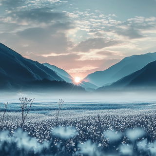 Bronzepuppetism style, Midjourney V6.1: realistic landscape photograph of quiet dawn
