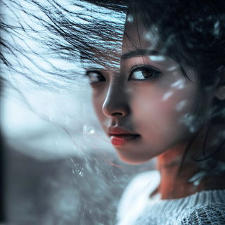 Bronzepuppetism style, Midjourney V6.1: photographic portrait of female protagonist