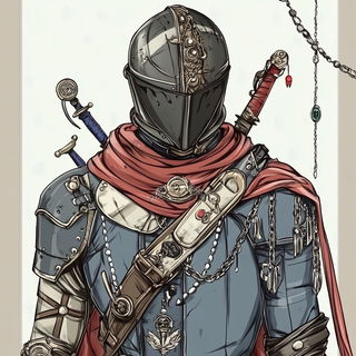 Inkastral style, Midjourney V6.1: concept art character design of retropunk steam knight