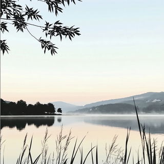 Inkastral style, Midjourney V6.1: realistic landscape photograph of quiet dawn