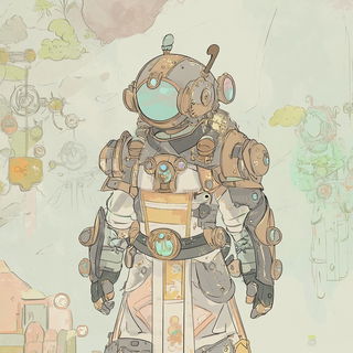 Swirlboard Lettering style, Midjourney V6.1: concept art character design of retropunk steam knight