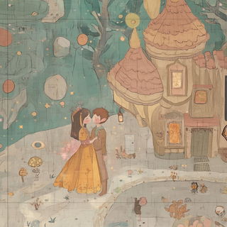 Swirlboard Lettering style, Midjourney V6.1: retro fairy-tale illustration