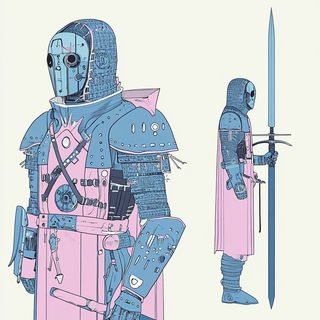 Tarnflower style, Midjourney V6.1: concept art character design of retropunk steam knight