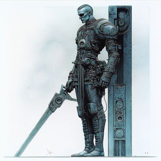 Tendrilicon style, Midjourney V6.1: concept art character design of retropunk steam knight