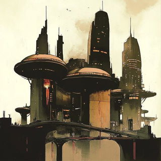 Stippletide style, Midjourney V6.1: megacity with futuristic bioarchitecture