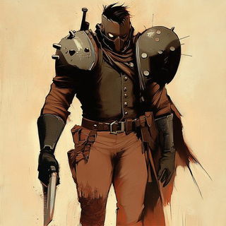Stippletide style, Midjourney V6.1: concept art character design of retropunk steam knight