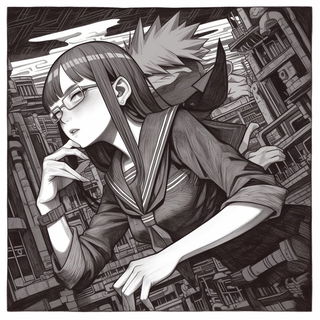 Cranefold style, Midjourney V6.1: black-and-white manga comic strip