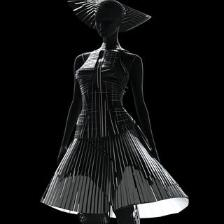 Carmine Oxide Front style, Midjourney V6.1: haute-couture fashion outfit