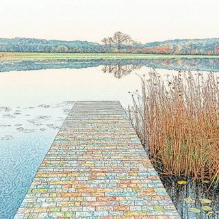 Bokehblazon style, Midjourney V6.1: realistic landscape photograph of quiet dawn
