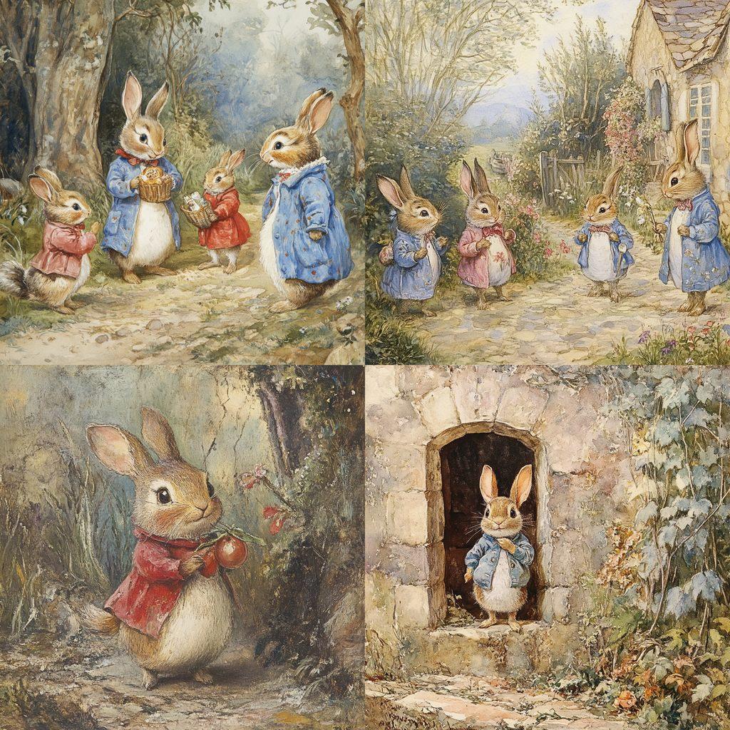 Beatrix Potter style, Midjourney V6.1, render 1 of 4