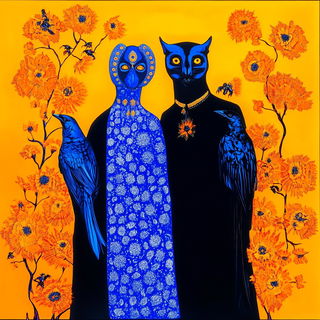 Opaline Mask Fluidics style, Midjourney V6.1: traditional folk art