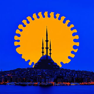 Opaline Mask Fluidics style, Midjourney V6.1: bold minimalist logo design for Istanbul city municipal services
