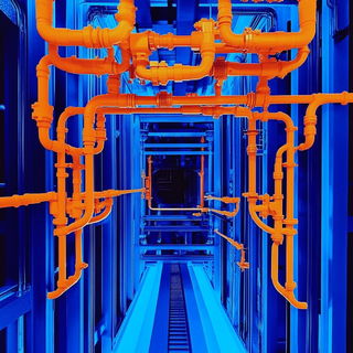 Opaline Mask Fluidics style, Midjourney V6.1: technical infrastructure blueprint schematics