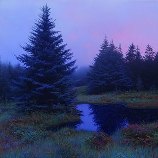 Hyperspatial Meander style, Midjourney V6.1: realistic landscape photograph of quiet dawn