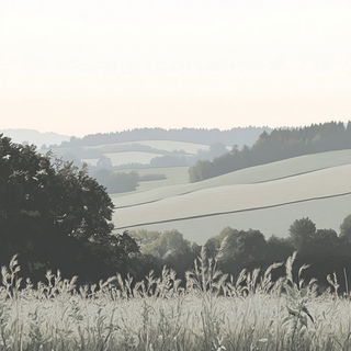 Brushbook Menagerie style, Midjourney V6.1: realistic landscape photograph of quiet dawn
