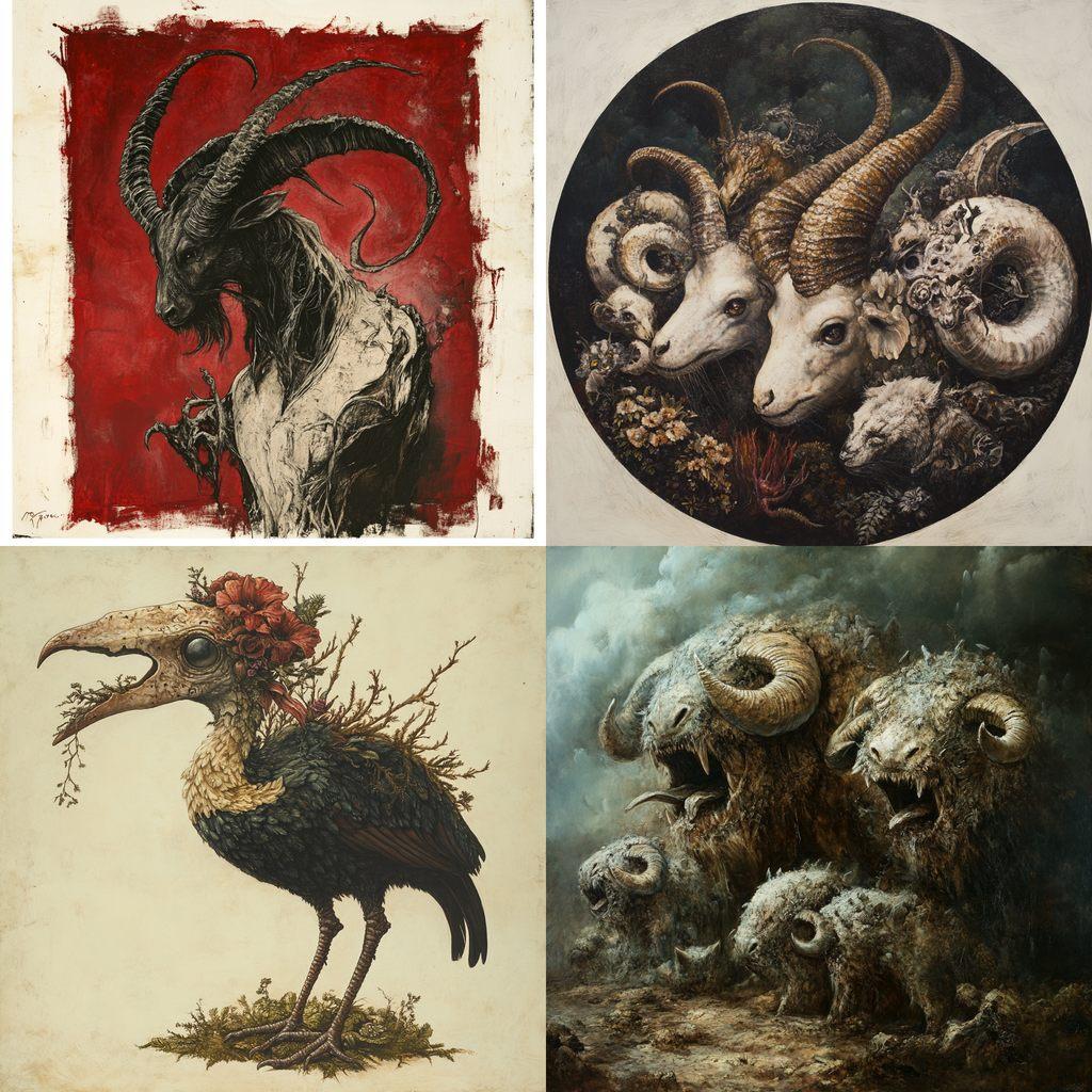 Bestiary style, Midjourney V6.1, render 1 of 4