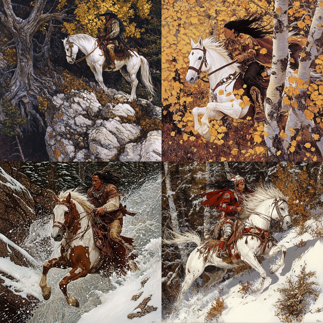 Bev Doolittle style, Midjourney V6.1, render 1 of 4