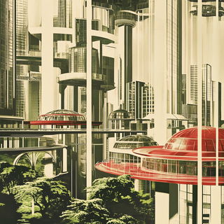 Raster Tapestry style, Midjourney V6.1: megacity with futuristic bioarchitecture