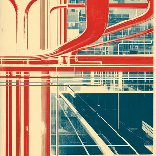Raster Tapestry style, Midjourney V6.1: technical infrastructure blueprint schematics