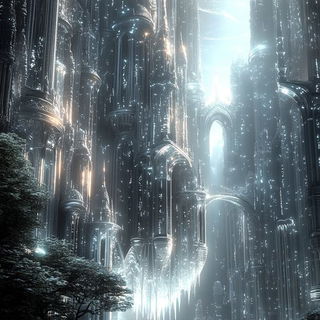 Waterglass Automata style, Midjourney V6.1: megacity with futuristic bioarchitecture