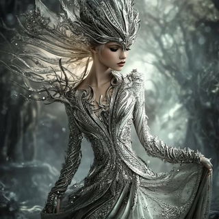 Waterglass Automata style, Midjourney V6.1: haute-couture fashion outfit