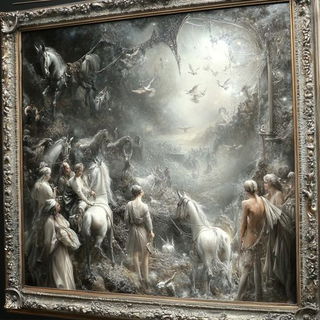 Waterglass Automata style, Midjourney V6.1: classical 18th-century oil painting