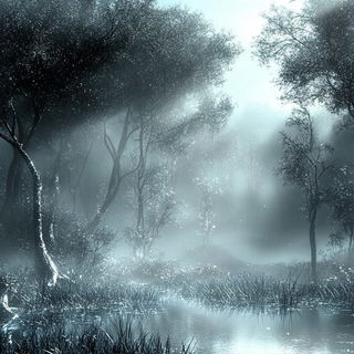 Waterglass Automata style, Midjourney V6.1: realistic landscape photograph of quiet dawn