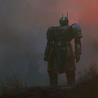 Ceramic Sunplate style, Midjourney V6.1: concept art character design of retropunk steam knight
