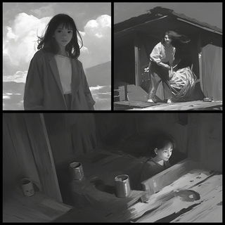 Ceramic Sunplate style, Midjourney V6.1: black-and-white manga comic strip