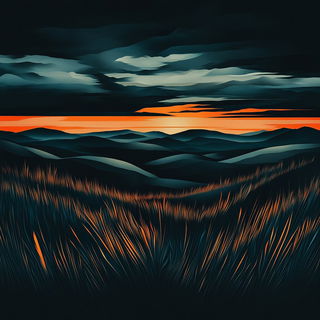 Pyrofolia Castellism style, Midjourney V6.1: realistic landscape photograph of quiet dawn