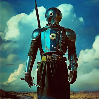 Tessurial style, Midjourney V6.1: concept art character design of retropunk steam knight