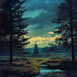 Tessurial style, Midjourney V6.1: realistic landscape photograph of quiet dawn