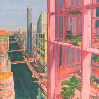 Kozo Windmill Society style, Midjourney V6.1: megacity with futuristic bioarchitecture