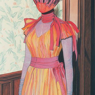 Kozo Windmill Society style, Midjourney V6.1: haute-couture fashion outfit