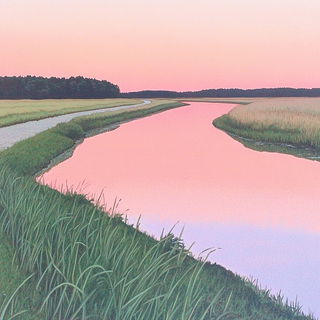 Kozo Windmill Society style, Midjourney V6.1: realistic landscape photograph of quiet dawn