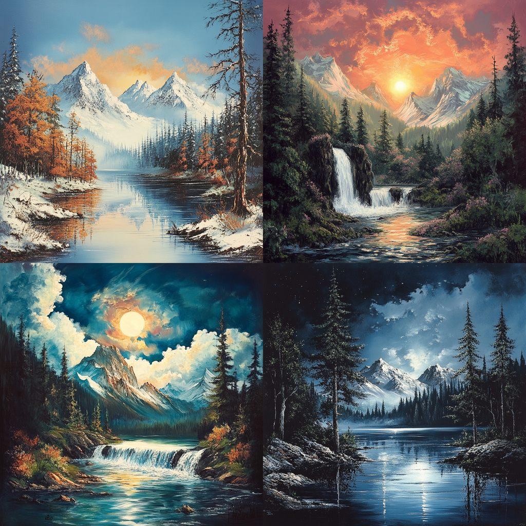 Bob Ross style, Midjourney V6.1, render 1 of 4