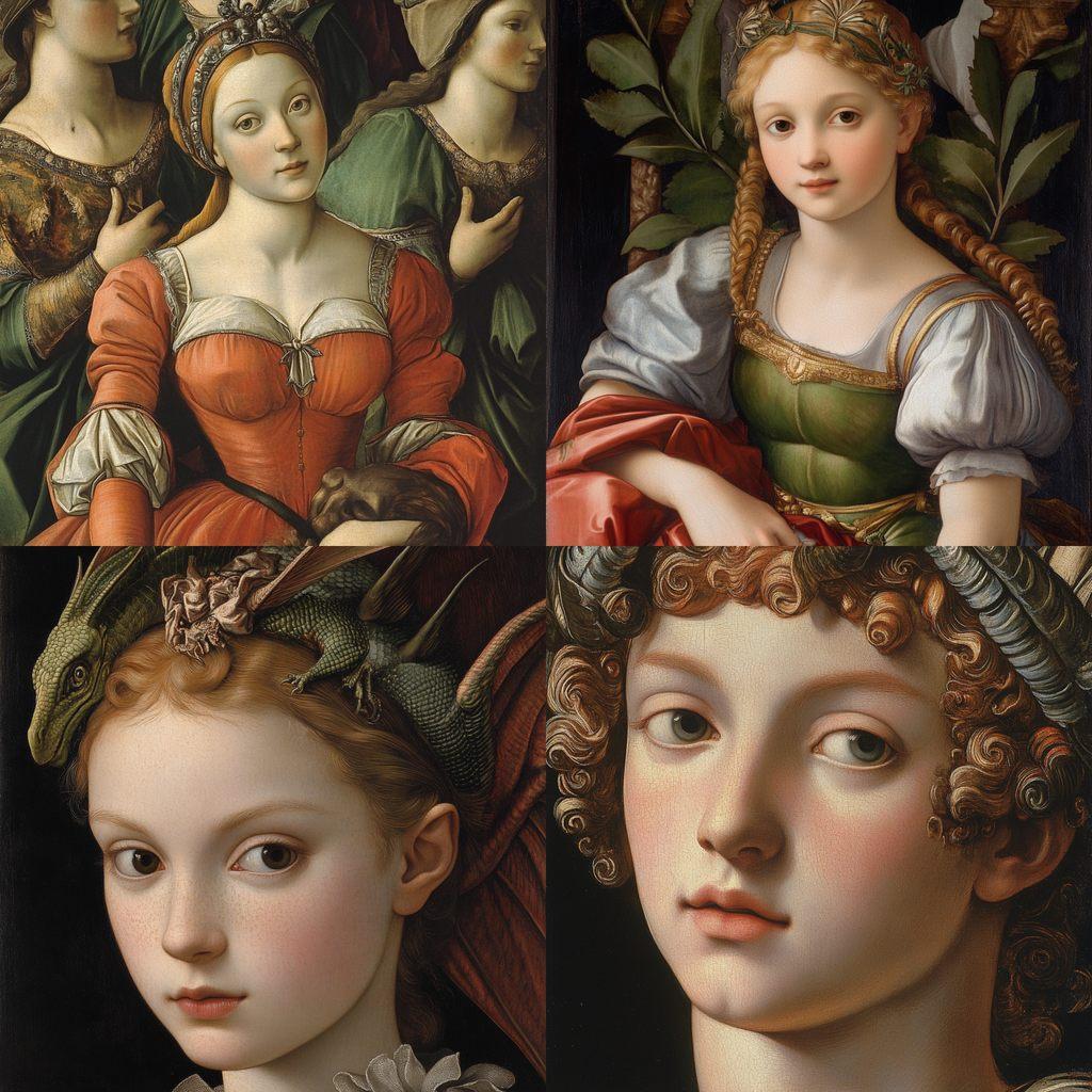 Bronzino style, Midjourney V6.1, render 1 of 4