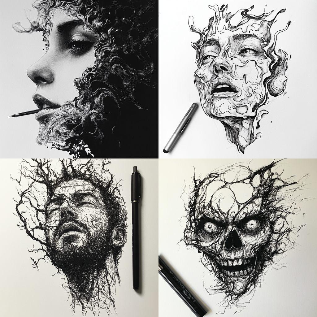 Brush pen drawing style, Midjourney V6.1, render 1 of 4