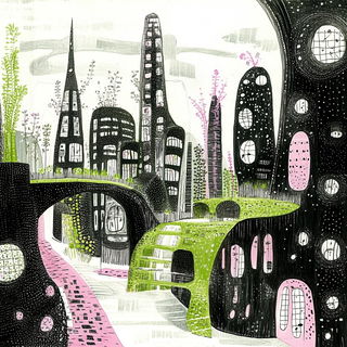 Chromavitra style, Midjourney V6.1: megacity with futuristic bioarchitecture
