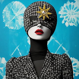 Electric Water Duotone style, Midjourney V6.1: haute-couture fashion outfit
