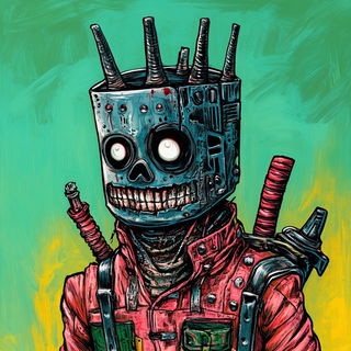 Ruinstory Inkward style, Midjourney V6.1: concept art character design of retropunk steam knight