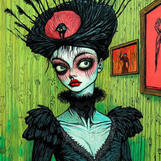 Ruinstory Inkward style, Midjourney V6.1: haute-couture fashion outfit