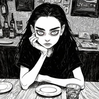 Ruinstory Inkward style, Midjourney V6.1: black-and-white manga comic strip