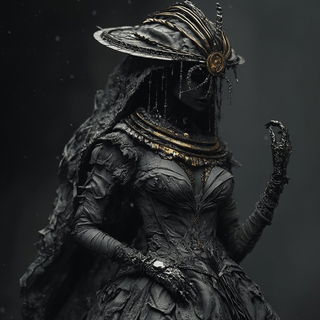 Inkhatching style, Midjourney V6.1: haute-couture fashion outfit
