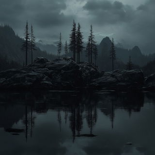 Inkhatching style, Midjourney V6.1: realistic landscape photograph of quiet dawn