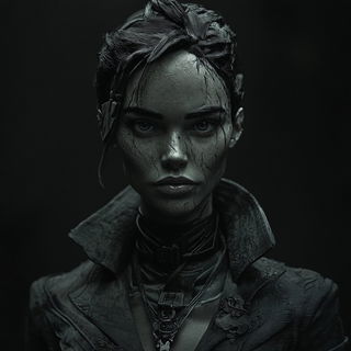 Inkhatching style, Midjourney V6.1: photographic portrait of female protagonist